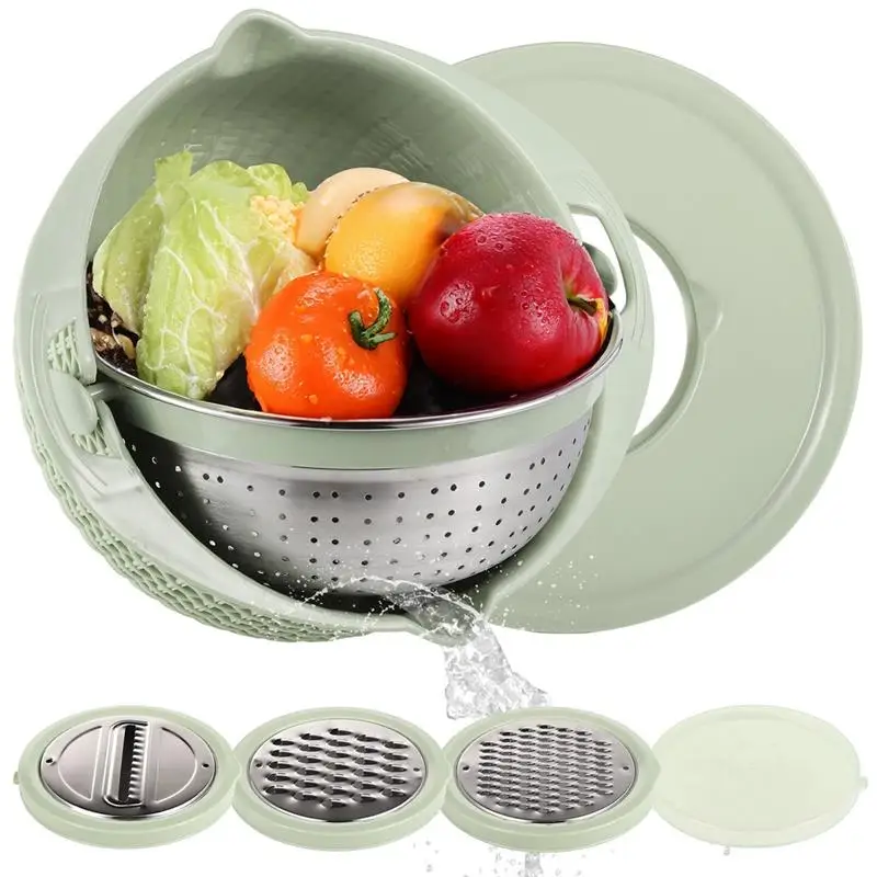 

4-In-1 Colander With Mixing Bowl Double-Layer Rotatable Colander Bowl Set Food Strainer For Fruit Vegetable Washing Drain Basket