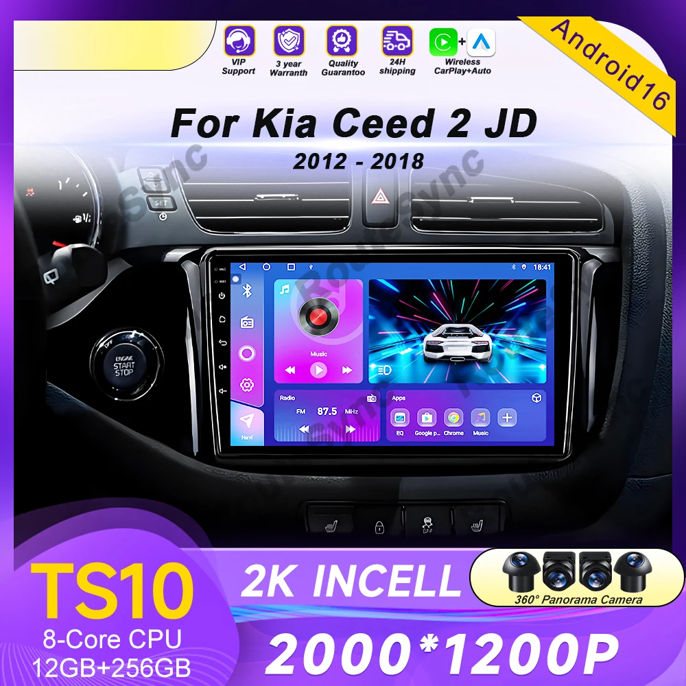 

Android 16 Auto Carplay For Kia CEED 2 JD 2012 - 2018 Car Radio Stereo Multimidia Player GPS Navi Bluetooth Stereo QLED Screen