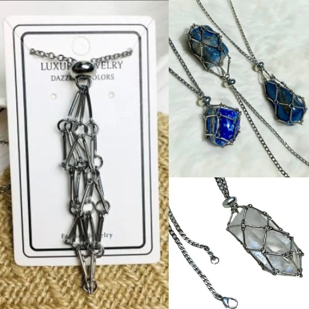 New Crystal Holder Cage Necklace Interchangeable Adjustable Crystal Net Metal Necklace for Women Men Stone Collecting Holder