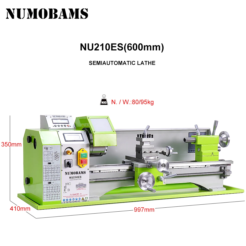 600mm Distance Semi-Automatic Metal Lathe NU210x600ES 1100W With Auto Threading Function