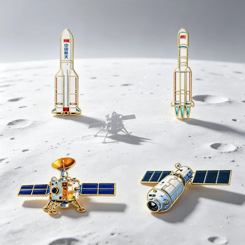 Creative Space Commemorative Brooch Space Station Rocket Satellite Metal Badge Collectible Gift Pin DIY Clothing Bags Hat Scarf