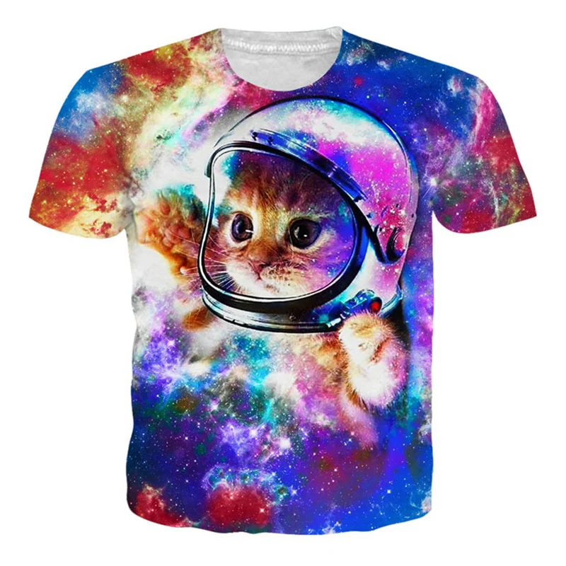 European and American 3D Digital Printing Pizza Cat Pet Short-Sleeved Loose Casual Adult Men's T-Shirt Same Style for Men and Women