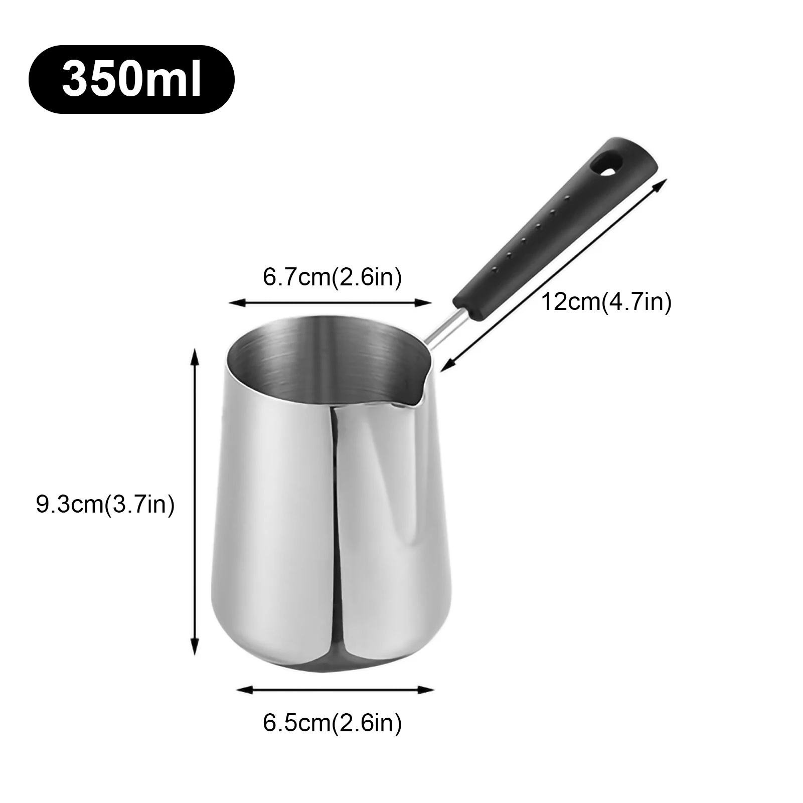 350 ml/600 ml Long Handle Turkish Coffee Pot Pouring Spout Stainless Steel Milk Butter Warmer Pot Stovetop Chocolate Melting Pan