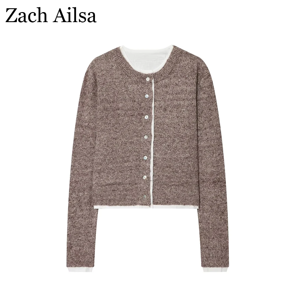 Autumn new women's clothing European and American style fashionable versatile color blocking knitted jacket