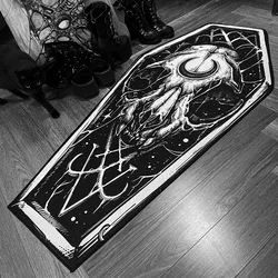 Tappeto gotico nero scuro, tappeto gotico, camera da letto, soggiorno, Halloween, decorazione domestica, tappetino lungo, comodino, tappetini a forma di bara