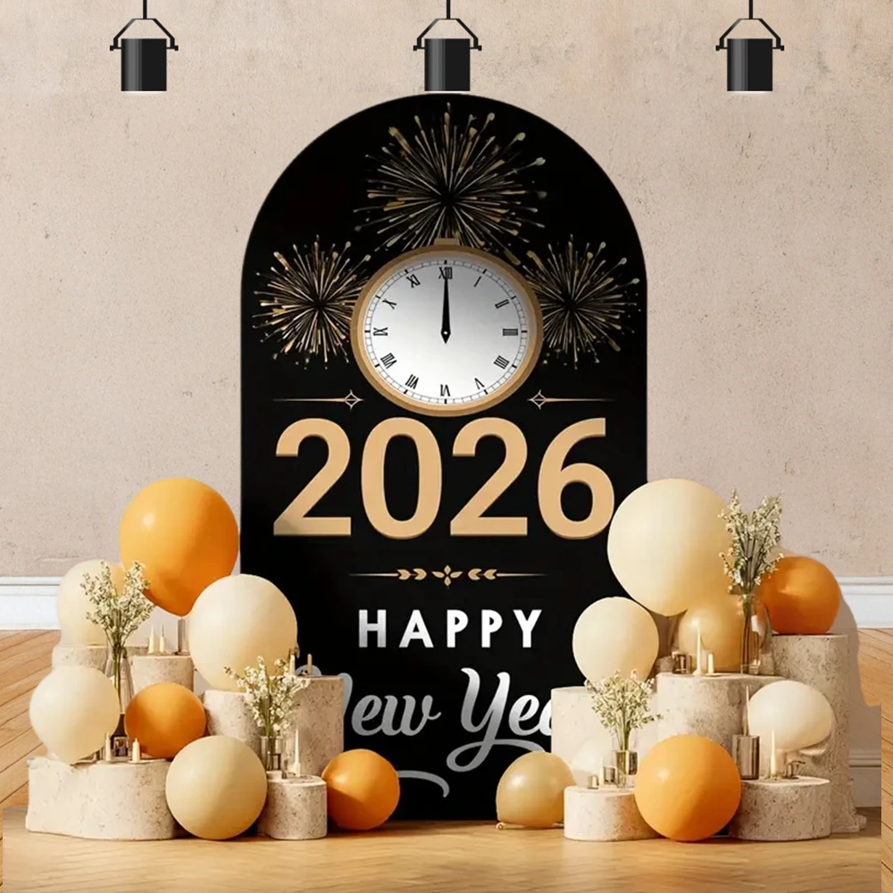 موضوع القوس مخصص 2026 خلفية السنة الجديدة السعيدة لراية تزيين الحفلات العائلية المقدمة مع دعائم استوديو التصوير الفوتوغرافي #2