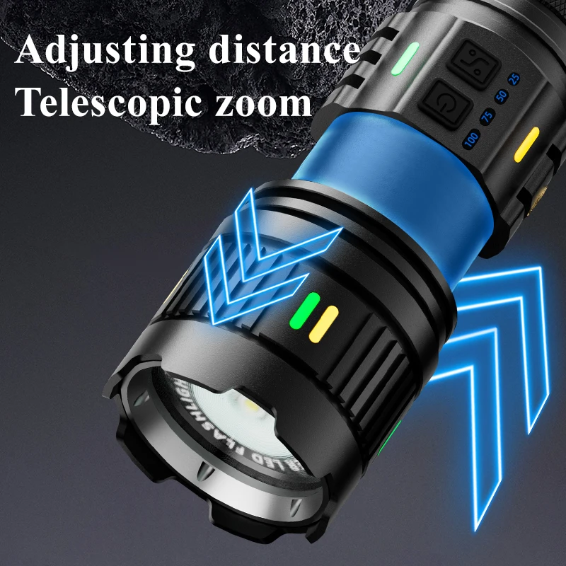 Ultra Bright 100W White Laser LED Flashlights Rechargeable Long Range Zoom Tactical Torch Outdoor Camping Emergency Lantern