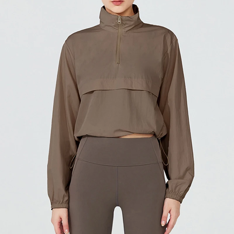 Women Outdoor Windbreaker Solid Color Lightweight Running Jakcet Loose Breathable Half-Zip Sports Shirt Female Workout Clothes