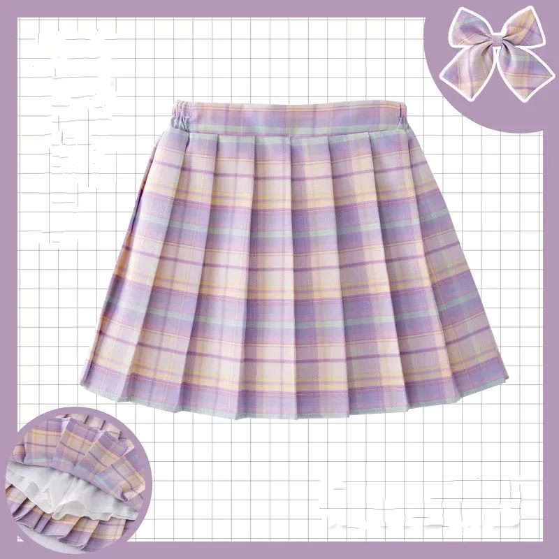 Kids Checkered Skirt Children College Style Clothing Spring Summer Teen Girls Fashion JK Striped Pleated Skirt+Bow Tie 2-14 Year