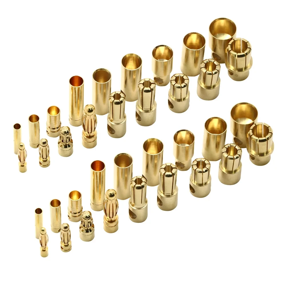 10Pairs/lot 2.0/3.0/3.5/4.0/5/5.5/6/6.5/8mm Gold Bullet Banana Connectors Plug For Lipo Battery RC ESC Motor DIY Accessories Toy