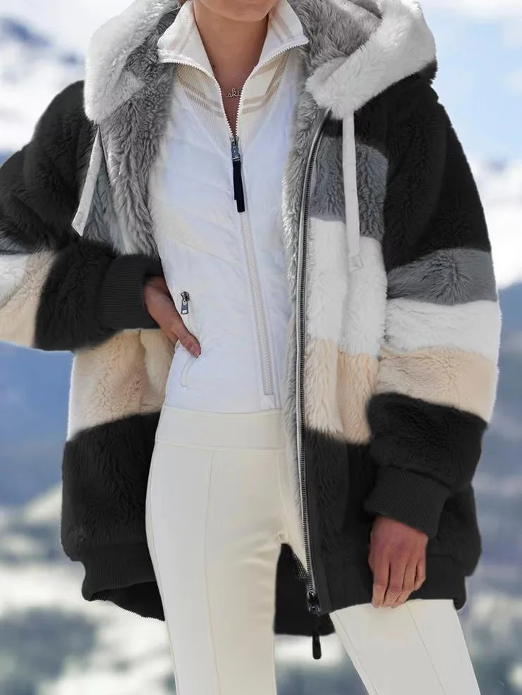 Damen-Fleecejacke mit Kapuze und Reißverschluss, dick, warm, mit Sherpa-Futter, Oversize-Mantel, lässige Winteroberbekleidung mit Taschen für Herbst und kalte Tage – Detail 20