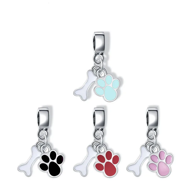 

4Pcs New Cute Pet Paw Bone Pendant Colorful Enamel Alloy Charm DIY Bracelet Necklace Jewelry Accessory