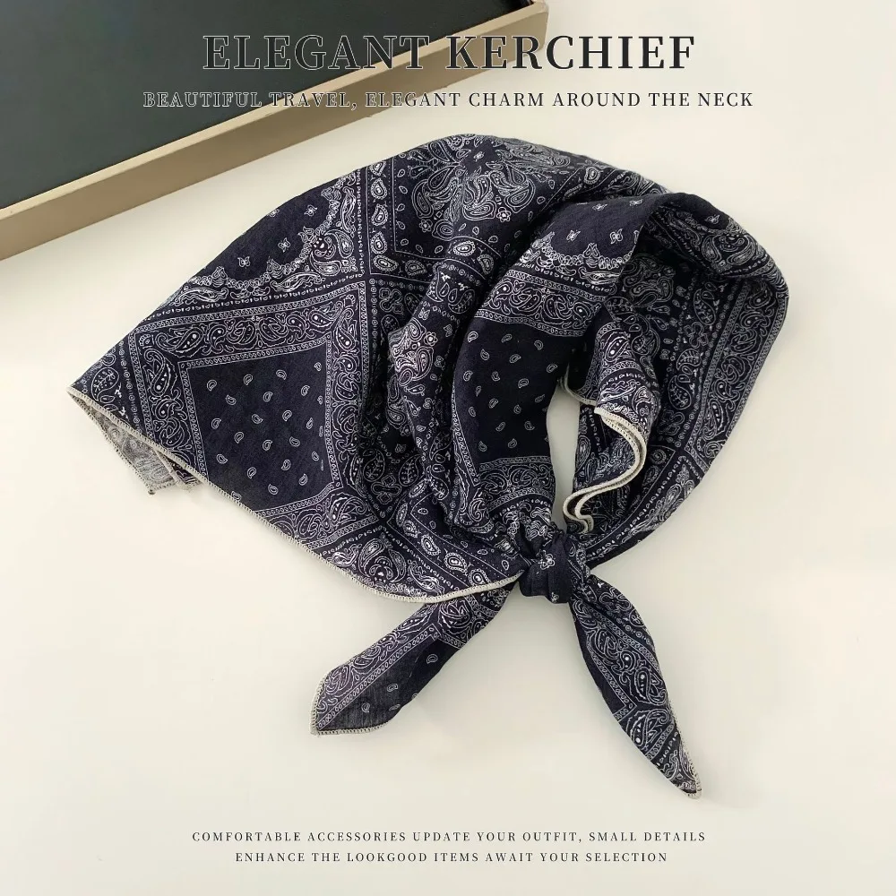 

Retro Cashew Small Square Scarf Flower Cherry Printed Silk Scarf Korean Headband Square Handkerchief Vacation