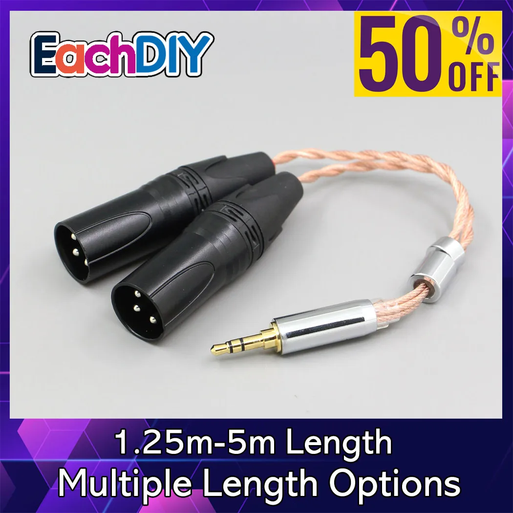 Graphene 7N OCC Shielding Coaxial Mixed Earphone Cable For 3.5m 2.5mm 4.4mm 6.5mm To Dual XLR 3 pole Male Cable LN007762