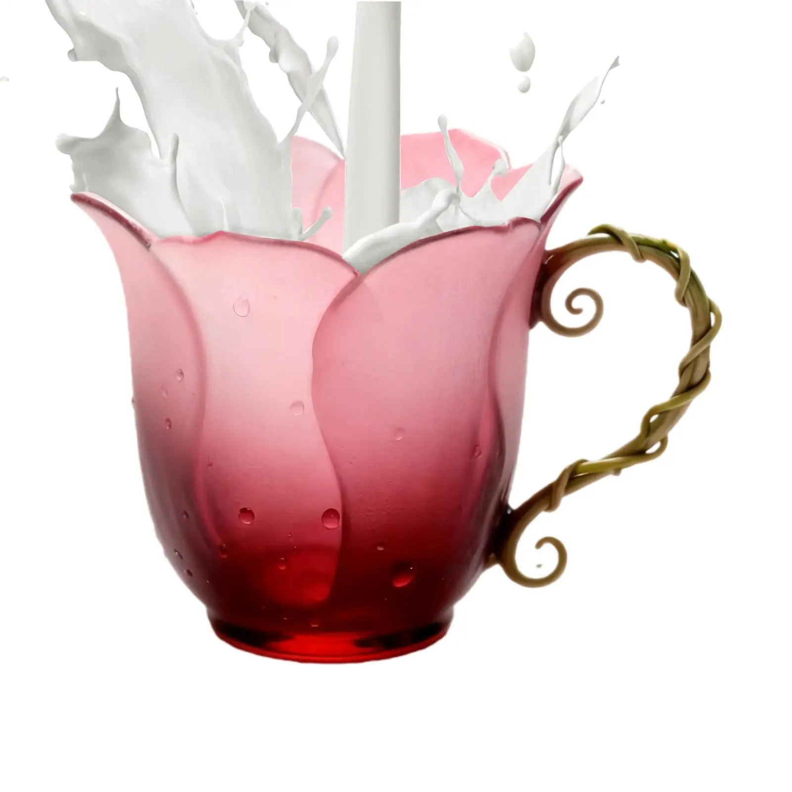 

Цветочные кружки в форме лепестка, градиентная бутылка, ручка виноградной лозы, форма лепестка, эстетическая кофейная кружка для женщин, подростков, кафе на день рождения, домашняя вода