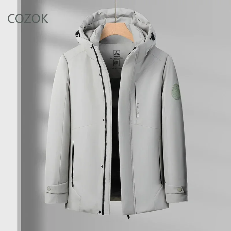 COZOK Men's Short Down Jacket Thickened 2025 New Outerwear Designer Clothing Warm Cold-proof Hooded Luxury Casual