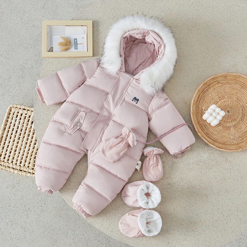 Suefunskry Newest Baby Winter Snowsuit Infant Coat Romper Warm Outwear Hooded Puffer Jacket Footed/Removable Jumpsuit 6-24Months