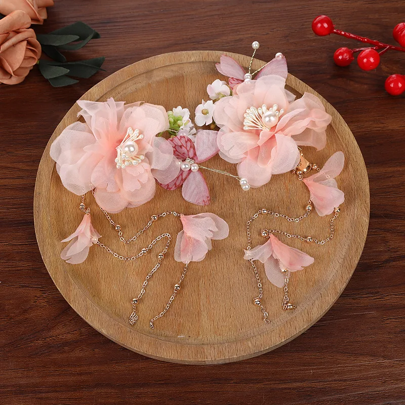 New Handmade Women's Children's Hanfu Headdress Accessories, Antique Walking Pink Hairpin Fringed Hairpin Hair Accessories