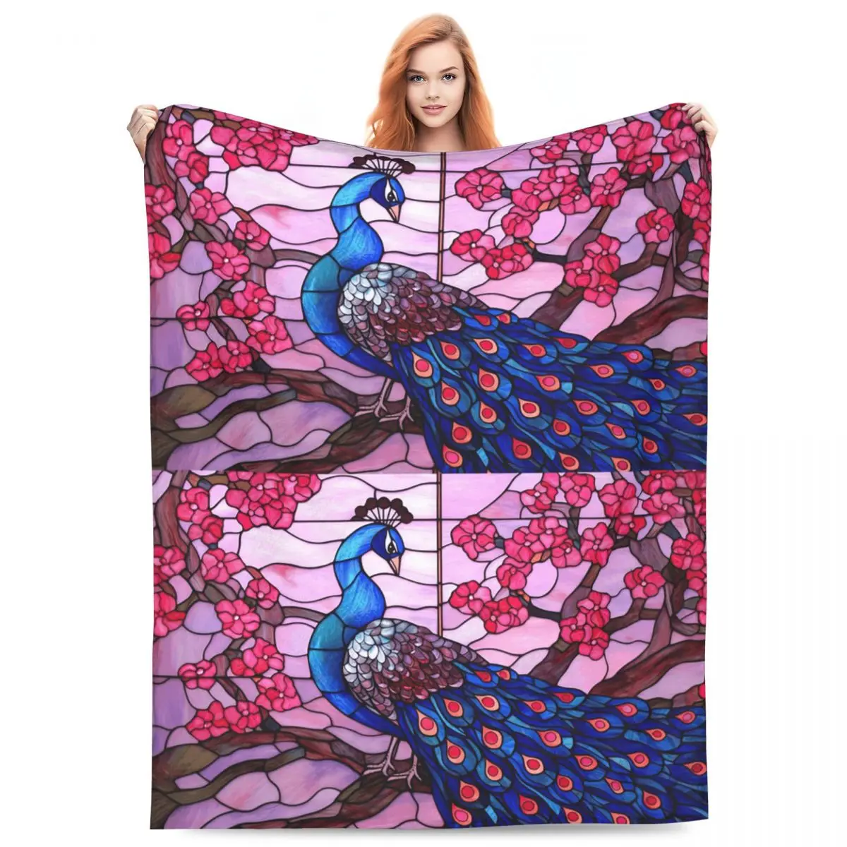 Stained Glass Peacock Blankets Fleece Sofa Throw Blanket Multi-function for Couch Bedding Outdoor Throws Bedspread Quilt