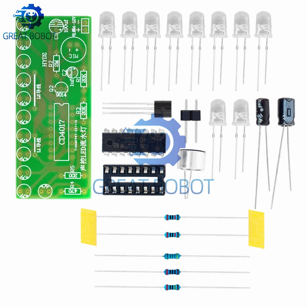 Voice‑Activated LED Water‑Light Kit CD4017 Lantern Control Module, DIY Teaching Electronic Kit