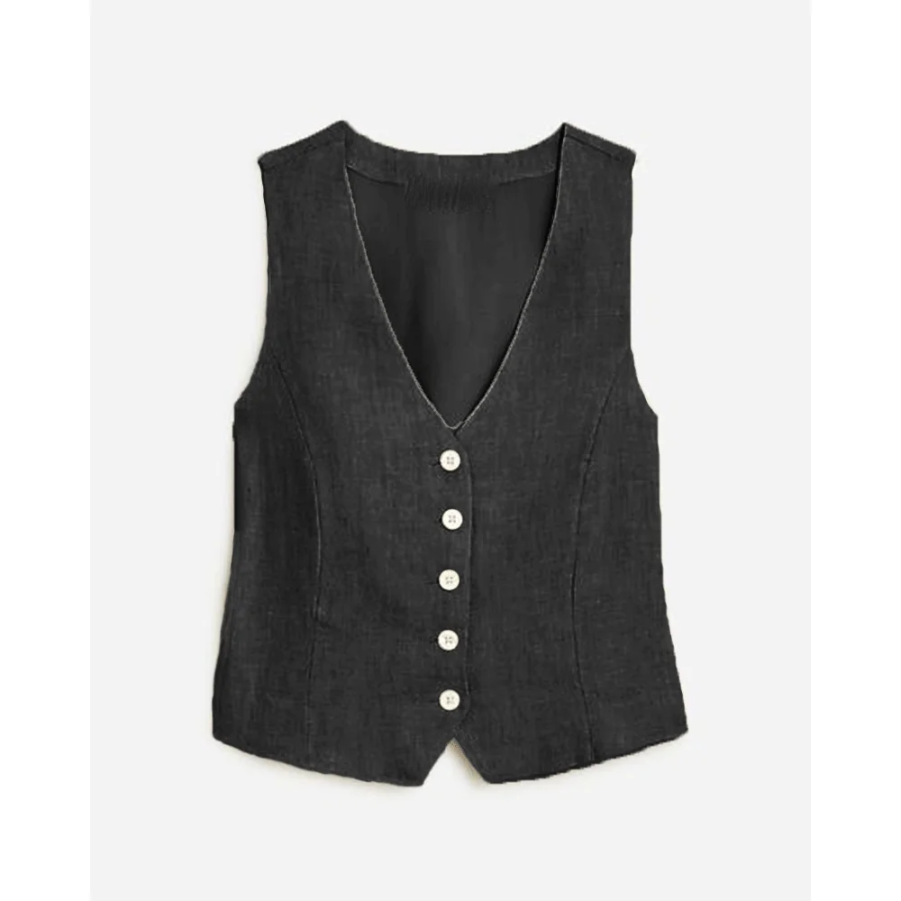 Ladies Vest Casual Simple vests Linen Single Breasted V Neck Women's Top Sleeveless Jacket Bohemian Style Clothes for Women