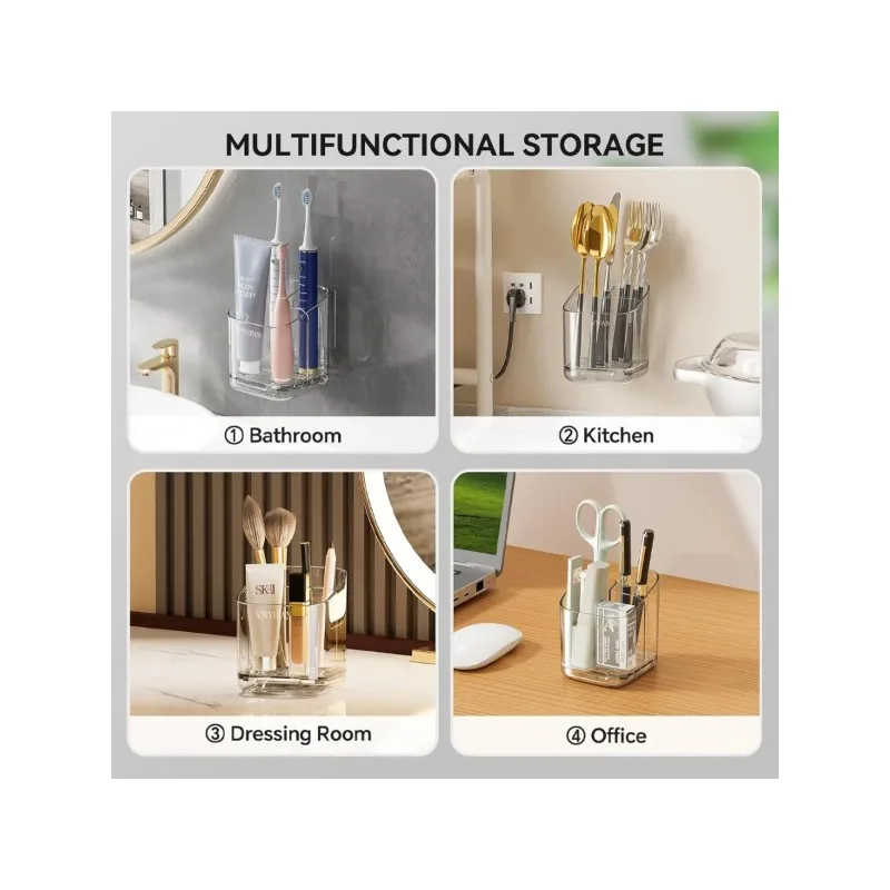 Suporte para Escovas de Dente com Grande Capacidade, Caixa de Armazenamento Montada na Parede do Banheiro, Organizador de Plástico para Escovas de Dente, Pasta de Dente e Lâminas