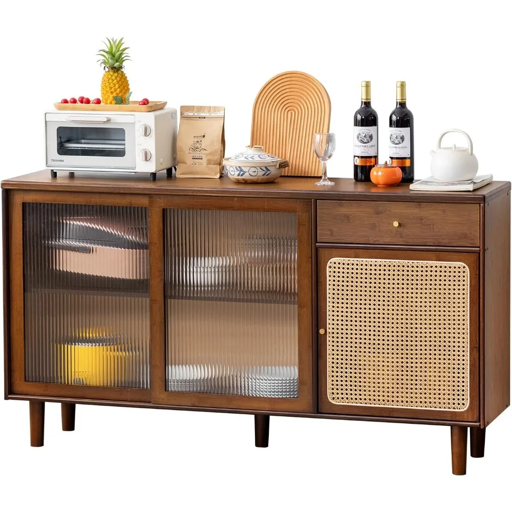 

Wicker Sideboard Buffet, Rattan Storage Cabinet with Drawers, Eclectic Coffee Bar Tables for Kitchen, Hallway, and Office