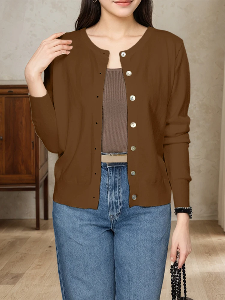 ZANZEA Cardigan Rajut Wanita 2025 Pakaian Luar Musim Gugur Kasual Longgar Kerah O Sweater Warna Solid Elegan Lengan Panjang Tipis Jumper