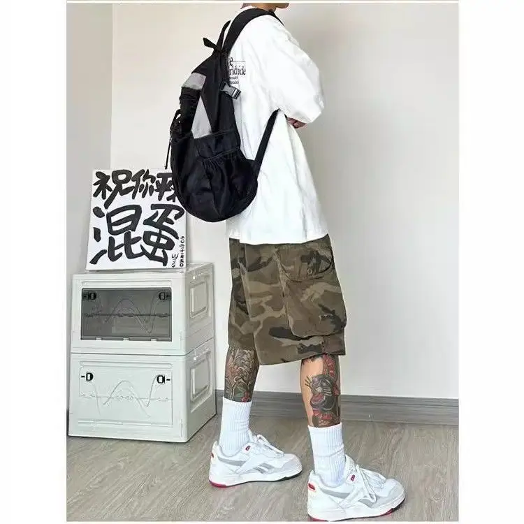 New summer men's shorts retro loose large pockets camouflage work shorts Bermuda hip-hop street casual shorts Men's clothing