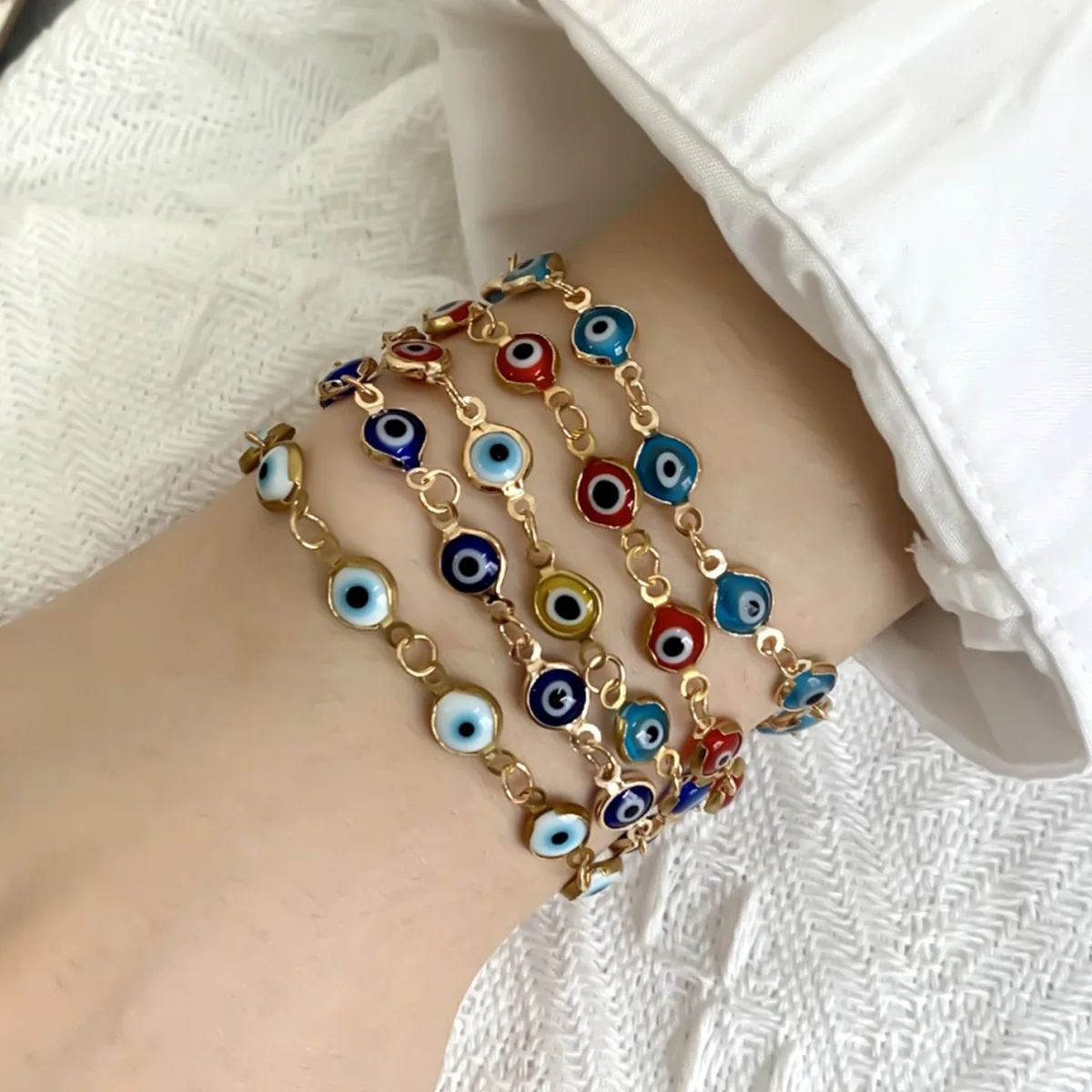 Glückliche türkische böse Augen Armbänder für Frauen Männer Mode bunte rot blau Dämon Auge Metall Kette Armreifen viel Glück Reichtum Schmuck