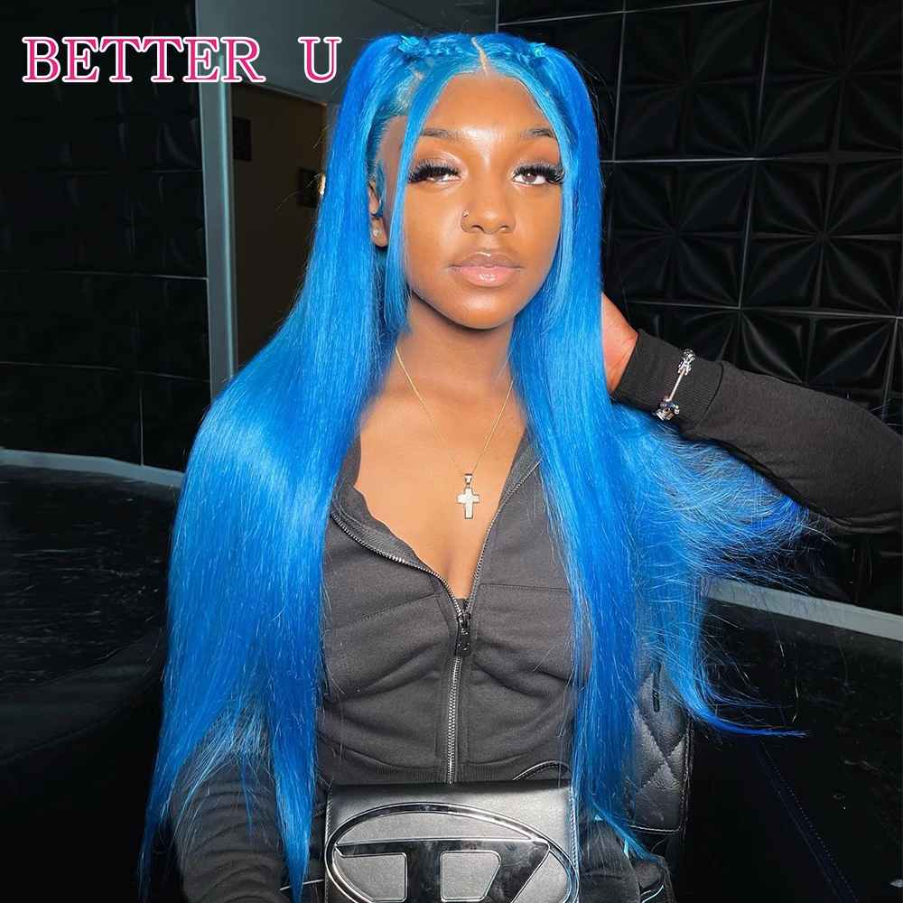 

Royal Blue Colored Lace Front Wigs For Black Women 13x4 Straight Brazilian Transparent Lace Frontal Wigs Human Hair Pre Plucked