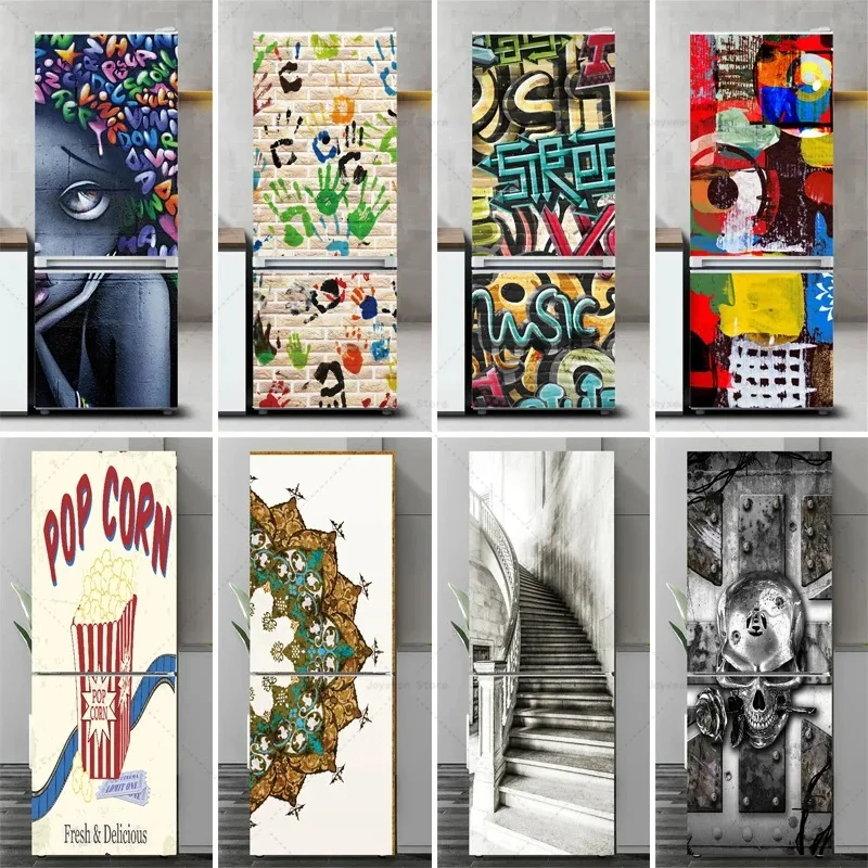 

Abstract Graffiti Refrigerator Sticker, Waterproof Removable Peel and Stick Door Decal for Kitchen, Urban Street Art Decor