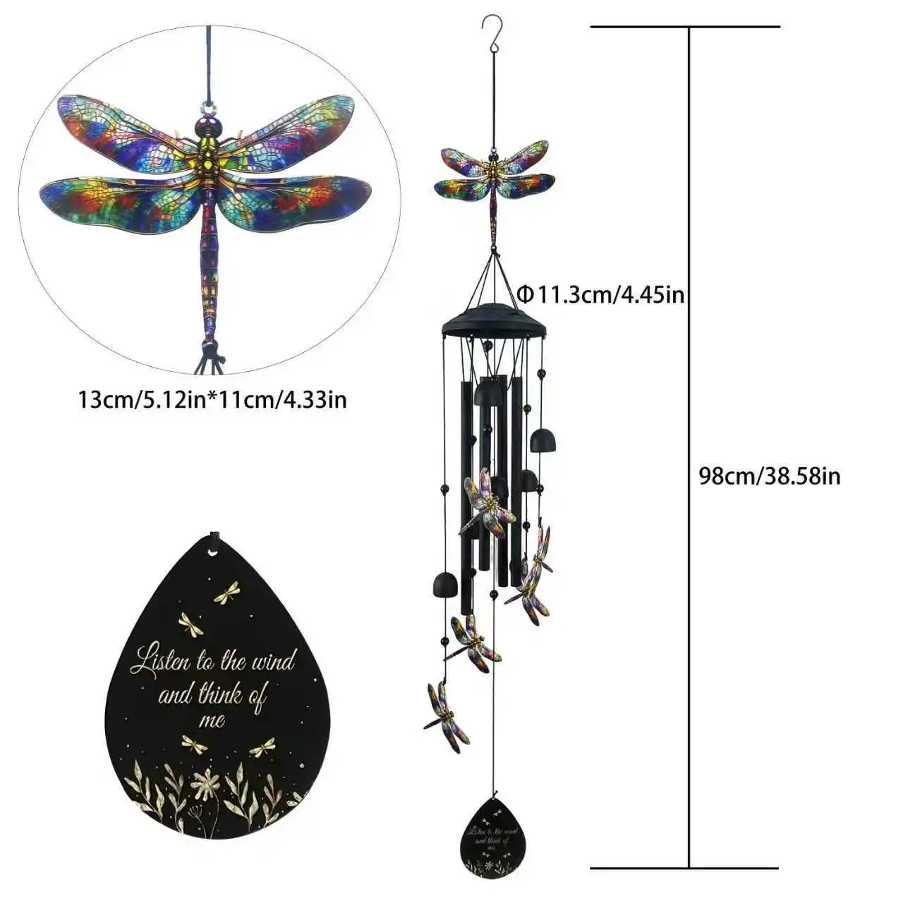 Garden and Patio Decorative Metal Wind Chime Featuring Dragonfly Design Creates Soothing Sounds to Enhance Outdoor Spaces