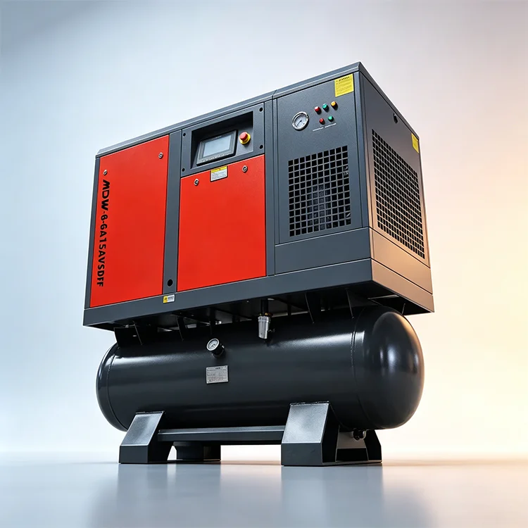 High Efficiency Stationary 15KW 20HP 8 Bar Air-Cooled Oil-less Lubrication Screw Compressor with Motor & PLC for Spray Gun Use