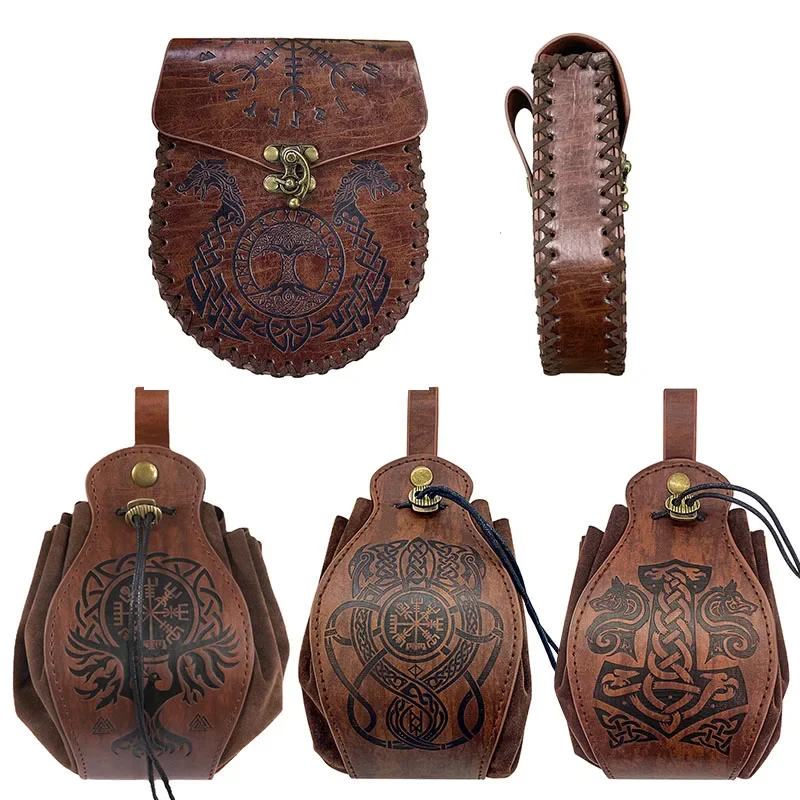 Vintage Medieval Viking Belt for Men and Women, Money Bag, Drawstring Leather Bag, Purse