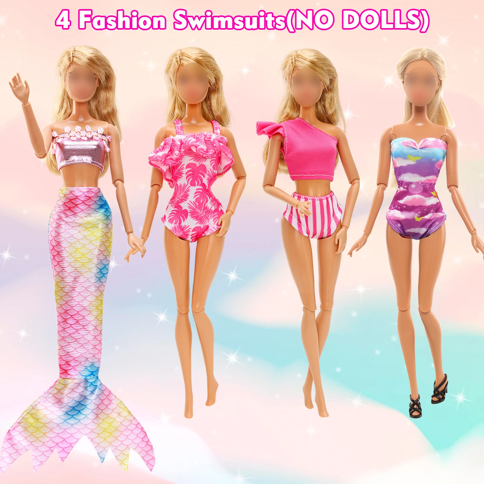 Barwa Doll Clothes and Accessories 14 Sets 1 Mermaid Swimsuit 3 Swimsuits 1 Beach Chair 2 Swimming Rings 2 Shoes 2 Accessories