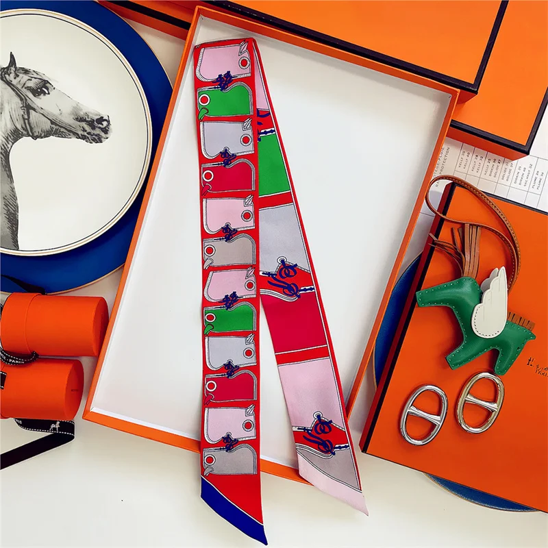 

100% Silk High Quality Luxury Brand Scarf Women Headband Hair Band Foulard Tie Ribbon Neckerchief Skinny Scarves Accessories