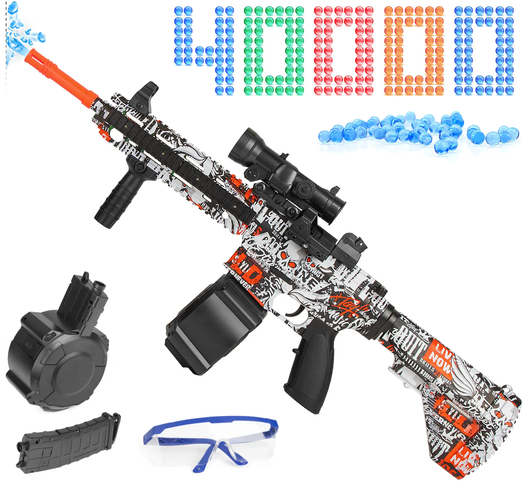 Gel Ball Blaster, elektryczny/ręczny podwójny tryb Splatter Ball Blaster z 40000 koralikami wodnymi, żelowa zabawka z kulką wodną do zabawek na świeżym powietrzu