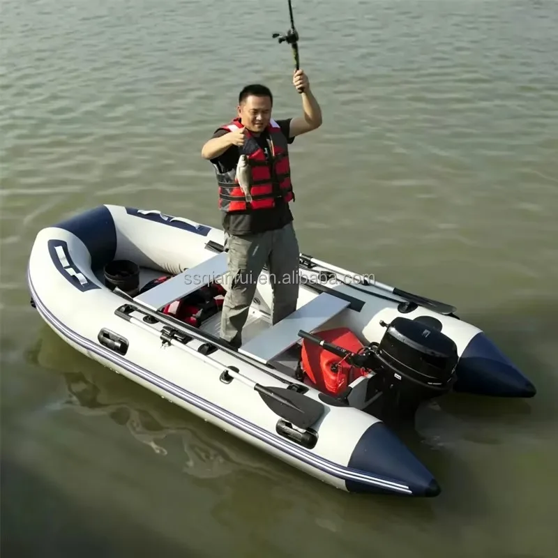 Premium Inflatable Fishing Dinghy with Sun Shade Canopy &Aluminum Alloy Floor Sport Boat for Lake Touring