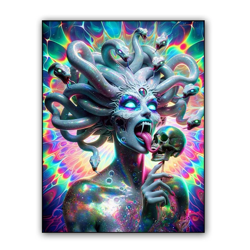 Medusa licking a skull Diy Mosaic Diamond Painting Fantasy Lady Wall Art For Home Decor Full Square Round Diamond Embroidery