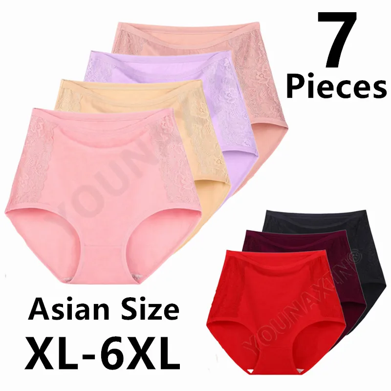 

7 Pcs Women's Big Size Girl's Briefs Breathable Cotton Comfortable Large Undies High-Rise Panties Asian Size XL 2XL 3XL 4XL 5XL