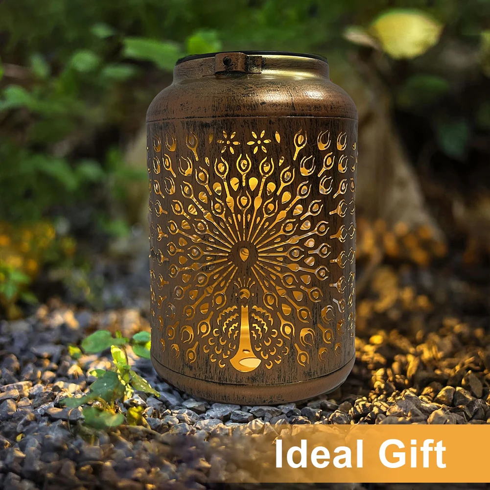 

Peacock Solar Lantern Outdoor Waterproof Vintage Lamp Retro Solar Iron Art Lantern Metal Solar Lantern for Yard Patio Tabletop