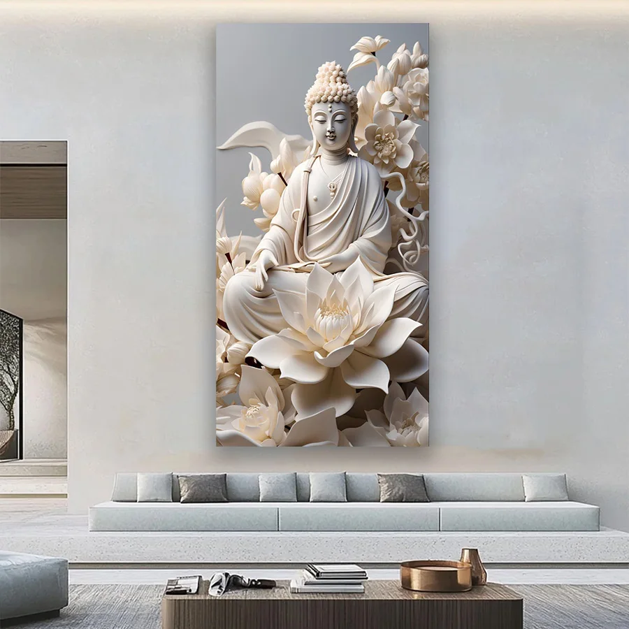 White Buddha Status Portrait Poster and Prints, Modern Canvas Painting ,Modern Wall Art For Living Room Home Decor No Frame