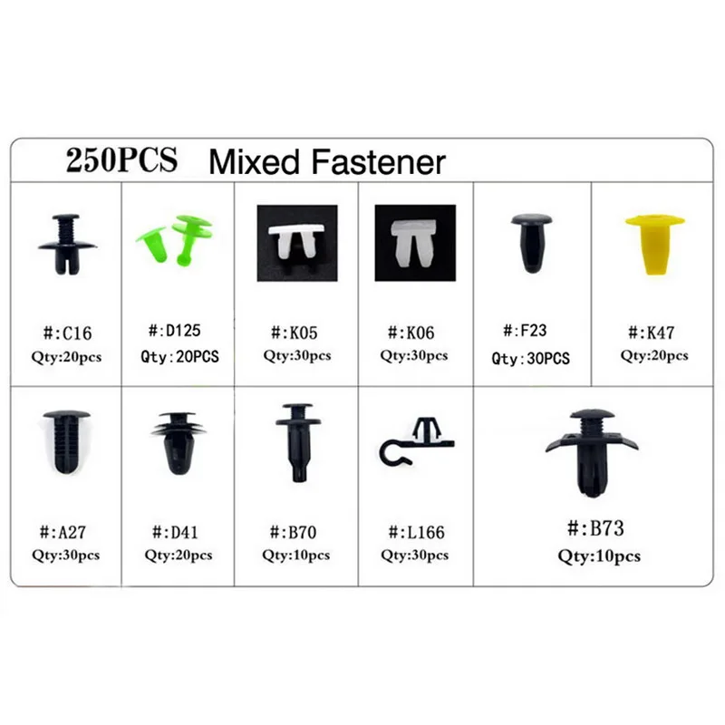مشابك ثابتة لشبكة ممتص الصدمات للسيارات - 250 قطعة HE36 من البلاستيك بمسامير من نوع الدفع الداخلي للسيارة 17.5 × 4 سم #1