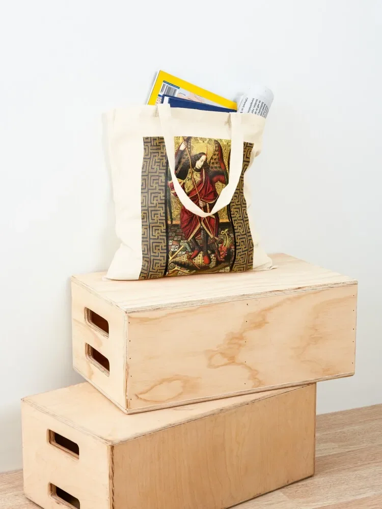 سانت مايكل رئيس الملائكة الهزيمة الشيطان حمل حقيبة قماش حقيبة للنساء حقيبة تسوق قابلة لإعادة الاستخدام لطيف حمل المتسوق #4