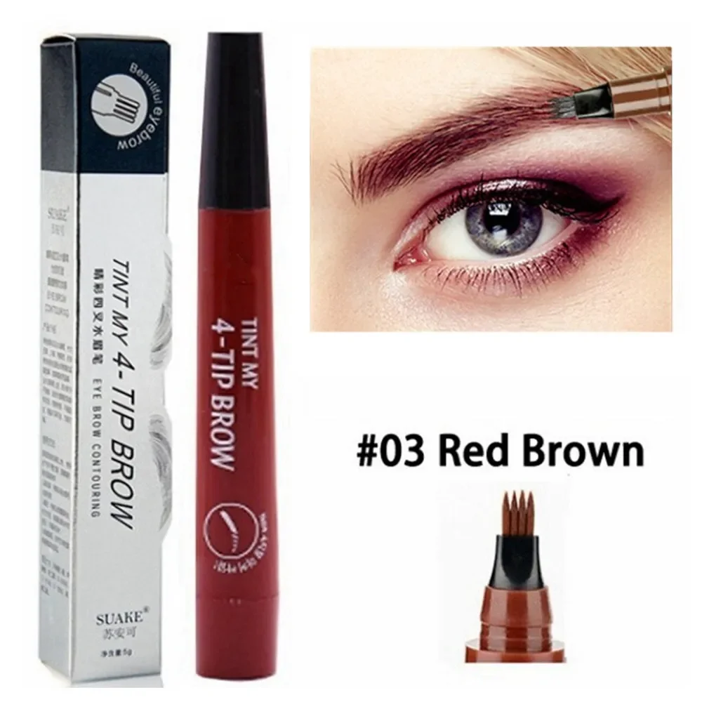 5 Color Eyebrow Pen Waterproof 4 Fork Tip Brows Tattoo Pencil Long Lasting Natural Dark Brown Liquid Eye Brow Pencil for Brazil