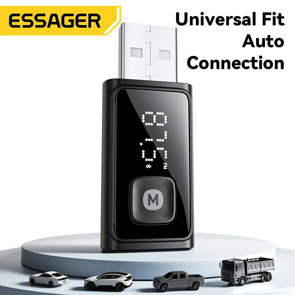 ESSAGER Bluetooth 5.4 Car Adapter Wireless FM Transmitter Audio Receiver&Handsfree Call Auto Stereo Mic Car Adapter Accessories