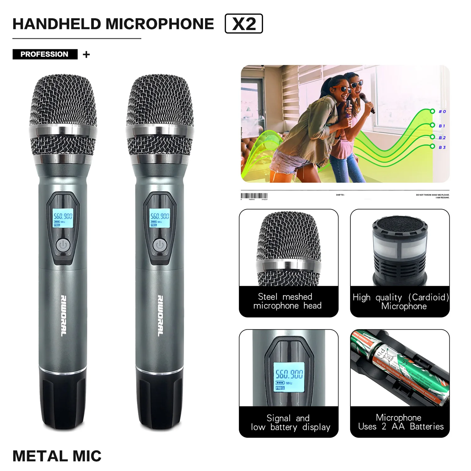 2026 RV-2 ميكروفون كاريوكي لاسلكي FM احترافي لأداء الحفلات والغناء #4