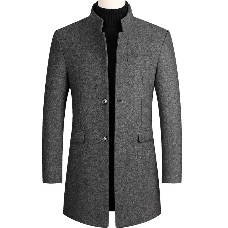 2025 new autumn and winter men's suit collar coat, casual slim fit, solid color woolen windbreaker, medium long woolen fabri