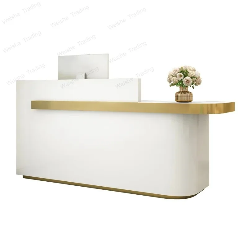 White Arc-shaped Reception Desks Beauty Salon Modern Simple Reception Desks Fashionable Office Furniture YS40CC